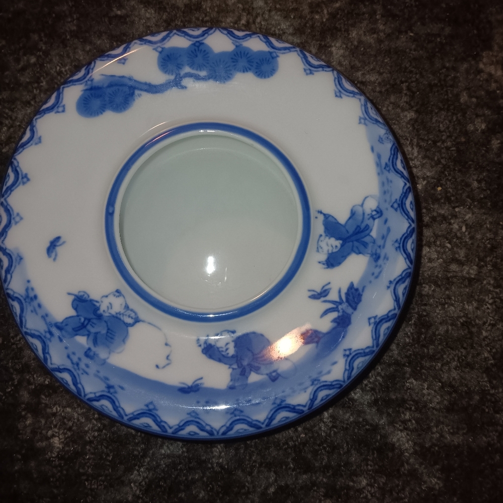 Vintage Japanese  Ashtray Bowl Karako Boys Chasing Butterflies Porcelain